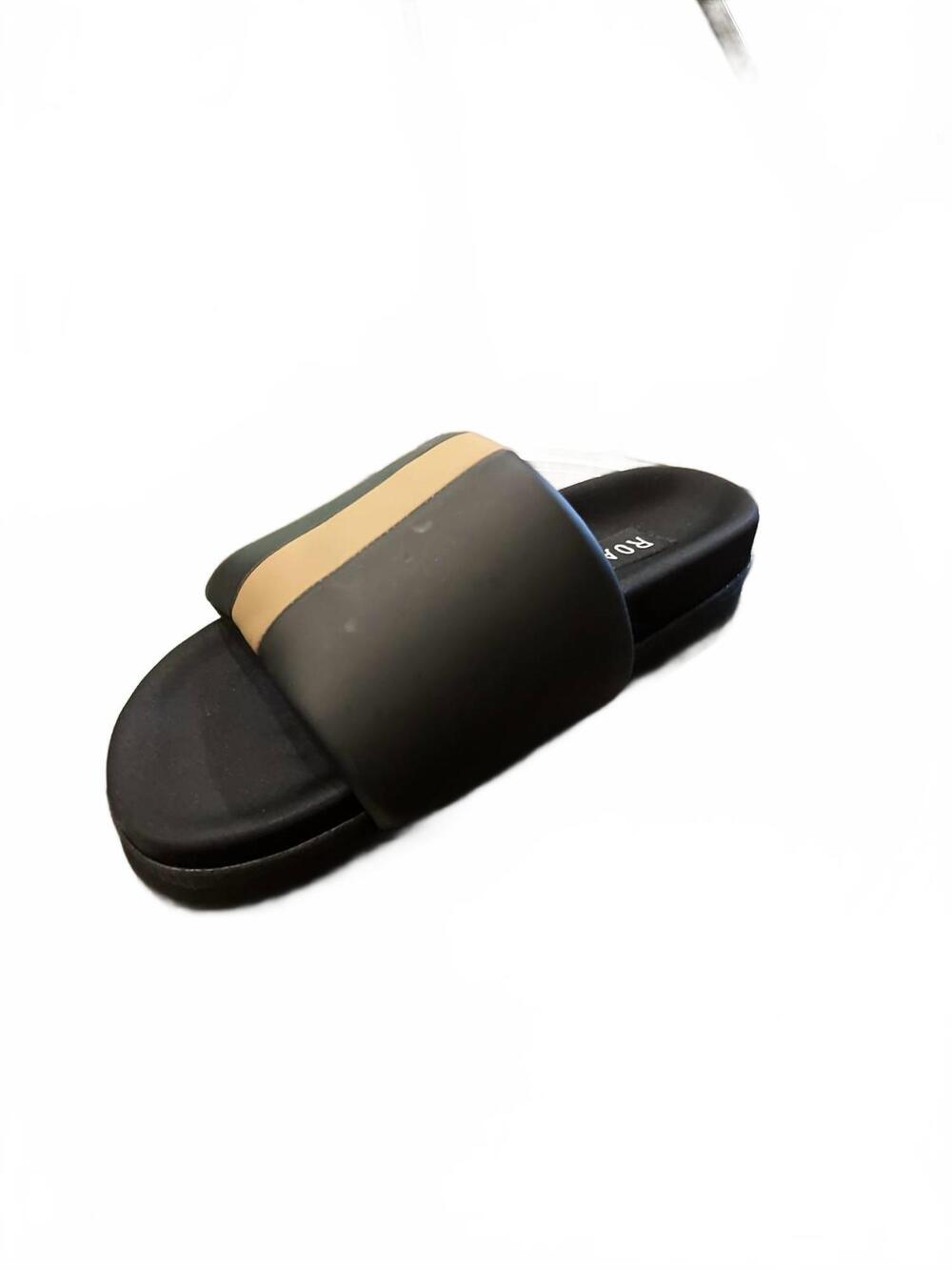 NEW ROAM women's stripe slider sandal in black beige